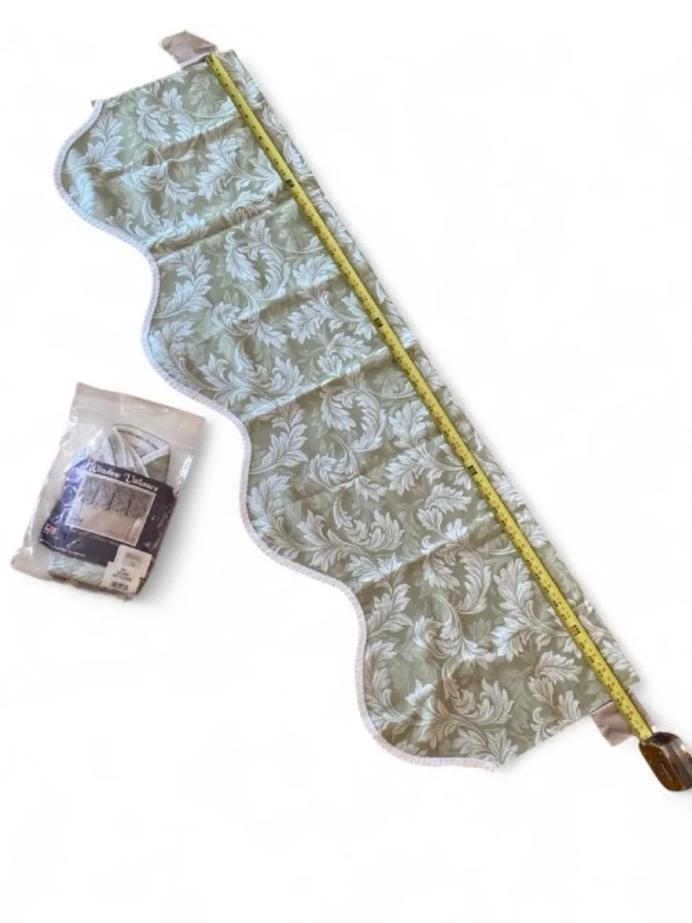 Bess Fashion Valance Set 2 Sage White Damask 54x17 Scallop Decorative Edge NEW
